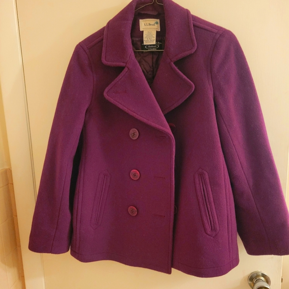LL Bean purple/plum short wool pea coat 4P